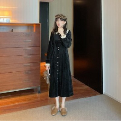 ワンピース 冬 秋 ロング 長袖 ロングワンピース 秋冬 冬 長袖 ベロア ワンピース 英国風 かっこいいワンピース 可愛い ワンピース ベル 通販 Lineポイント最大get Lineショッピング