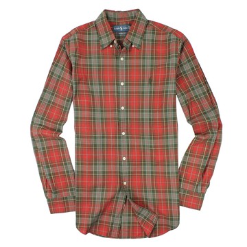 美國百分百【全新真品】Ralph Lauren 襯衫 RL 長袖 上衣 Polo 小馬 紅綠 純棉 格紋 男 M號 E046