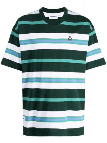 CHOCOOLATE - logo-patch striped T-shirt - men - Cotton - L - Green