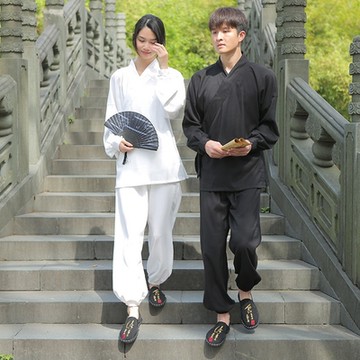 [米蘭精品] 唐裝中山裝套裝-太極功夫氣功茶禪長袖棉麻男女套裝6色74jf19