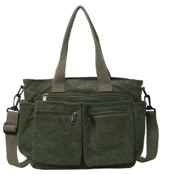 【AngelNaNa】側背包-簡約大容量燈芯絨多口袋單肩包斜背包女包(可放A4)(SBA0421)