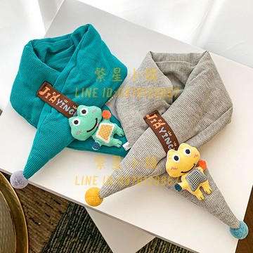 可愛青蛙夾棉兒童圍巾男女冬季加厚圍脖寶寶小孩交叉保暖脖套百搭【繁星小鎮】