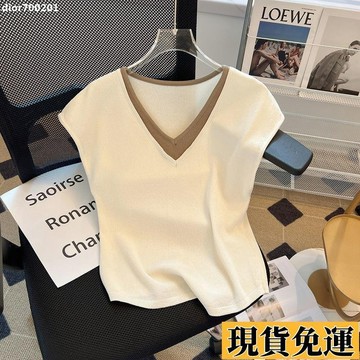 【台灣出貨】 上衣 短袖 短袖上衣 女裝上衣 貓上衣 貓上衣短袖夏季冰絲針織衫條紋短袖T恤女裝新款背心女外穿上衣無袖背心