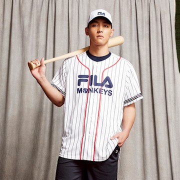 FILA x Rakuten 樂天聯名 短袖球衣-白色 1TEZ-1837-WT