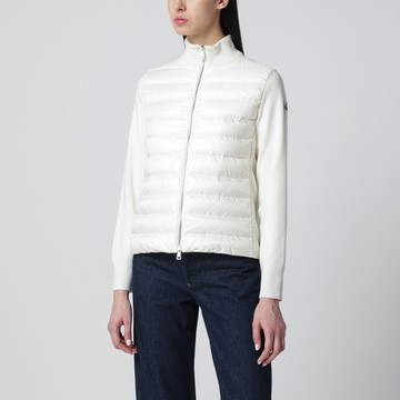 White padded wool zip cardigan