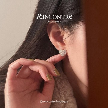 『現貨/韓國東大門 超閃美！大愛心亮鑽光面 易扣耳環』Rencontre 925純銀 愛心 滿鑽 氣質 韓式 韓國耳環