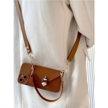 棕色吹泡泡卡包適用opporeno15手機殼reno14/13/12pro斜挎reno11掛繩reno10背帶A6創意A5x全包findx9/8防摔套