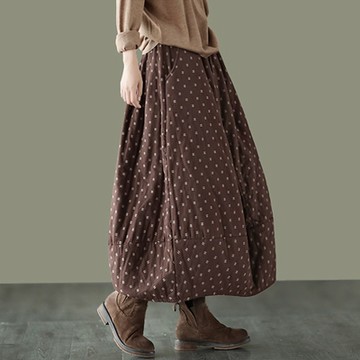 棉麻隨性風 復古棉麻鋪棉鬆緊腰加厚中長裙-設計所在