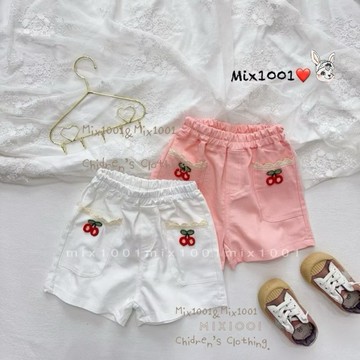 🌈✨mix1001小巧櫻桃🍒貼布造型短褲✨兒童 櫻桃提花造型口袋短褲5-17