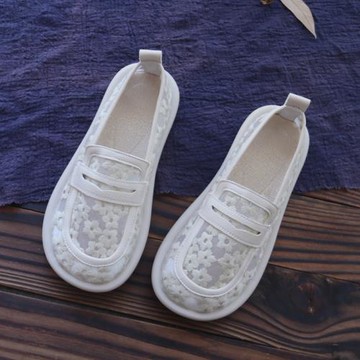 網紗鏤空涼鞋女夏季網面透氣女鞋平底樂福網鞋休閑文藝大頭單鞋女