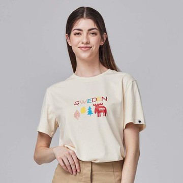 moz瑞典 森林駝鹿 舒適柔棉 100%純棉短T-奶油白(亞洲版)女款