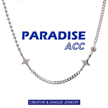 PARADISE 雙四角星 圓珠拼接項鍊 冷淡風 個性小眾飾品