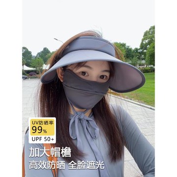 新款UV防曬帽女夏季大帽檐遮臉防紫外線空頂遮陽帽騎行開車太陽帽