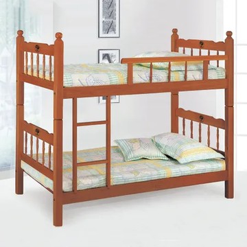 面右樓梯方向-單一規格  MUNA 家居 柚木色3尺單欄雙層床/樓梯分左右邊(單人床 上下舖 雙層床 床架)