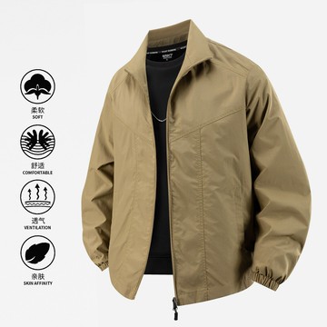 爸爸翻領外套男上衣春秋季2025新款防風寬松純色休閑商務行政夾克鑫弘-錦衣華服