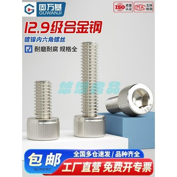 12.9級鍍鎳內六角螺絲 圓柱頭螺栓 高強度杯頭螺釘 六角螺絲 M2.5-M24