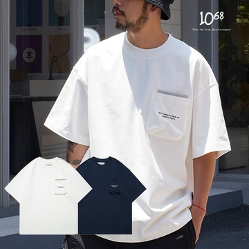 『1068』美式山系 立體口袋工裝重磅短袖 T恤 寬鬆 戶外休閒圓領上衣  【A91808】