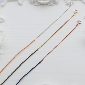 【手編蠟繩】半鍊半線|純銀 x K金色 蠟繩幸運手鍊|大員囡仔