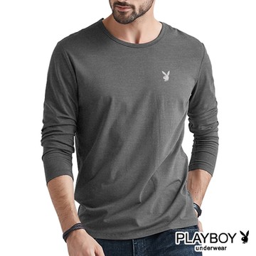 PLAYBOY 親膚棉保暖圓領長袖衫-單件(深灰)