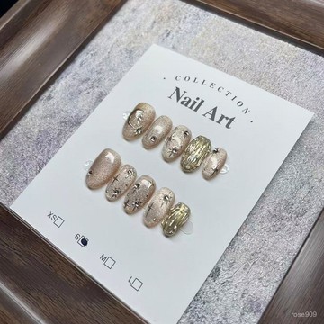➕大簡美甲💅新款手工美甲穿戴甲美甲貼片法式晶石貓眼爆閃鑽裸色顯白可拆卸短款穿戴甲 2BCH