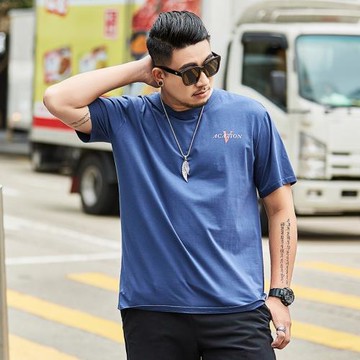 潮大碼男裝大碼男上衣潮胖寬松短袖T恤男士加肥加大純棉休閑上衣