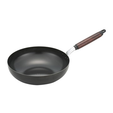 日本北陸hokua日本製輕量級木柄黑鐵炒鍋28cm