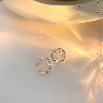 ins風簡約笑臉耳釘女小眾設計小巧精致輕奢耳環2021年新款潮耳飾