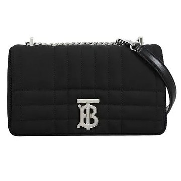 BURBERRY 8061452 Lola 經典絎縫尼龍翻蓋斜背包.黑/銀