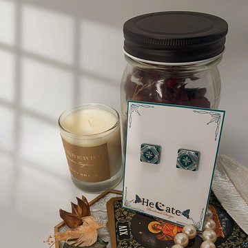 手繪飾品-花磚系列-翡翠山林-復古文青手作耳釘耳夾耳環