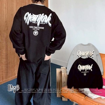 【BT3】NY立體陰影字 大學T 內刷毛 刷毛長袖 寬鬆大學T 情侶裝 刷毛大學T 保暖長袖 大學踢 衛衣【FM09】