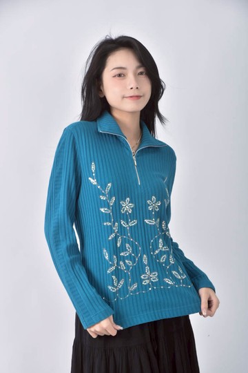 (M) kinkai花紋藍色長袖上衣