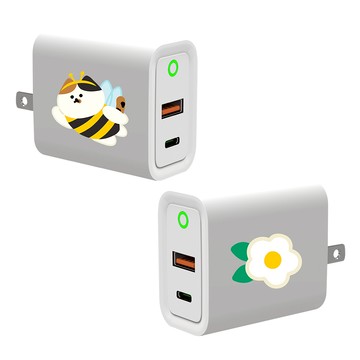 【插畫家聯名】周氏喵喵蜜蜂貓貓USB3.0+PD20W雙孔充電器