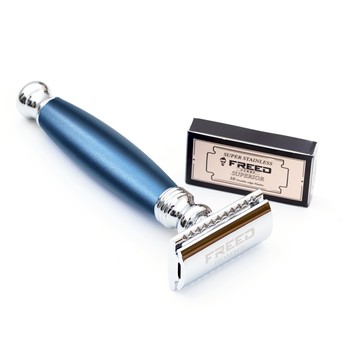 【FREED】封閉式復古雙刃安全刮鬍刀- 時尚藍 (附刀片10片)客製化 刻字 送禮 生日 男生 聖誕節 交換禮物