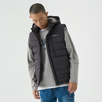 低調暖冬連帽羽絨背心(灰色)-男