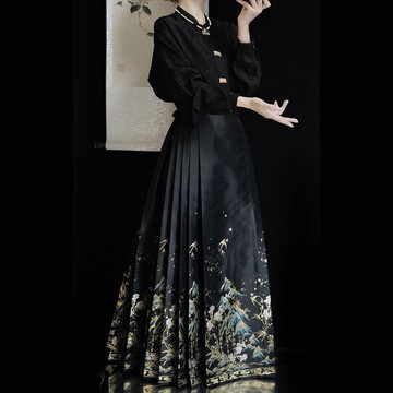 清倉曹縣漢服小個子千里江山馬面裙秋冬新款刺繡織金仿妝花明制 z7302