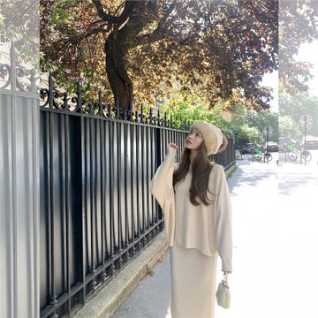 Madofit 麻豆/柏林之戀 慵懶松弛感 斗篷弧度一體機毛衣/半裙套組