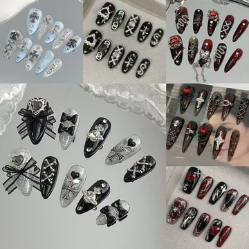 新品！地雷係重工穿戴甲 暗黑朋克高級感辣妹純手工穿戴甲 金屬美甲 指甲貼片 可拆卸假指甲