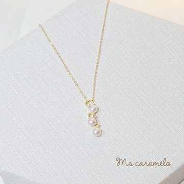 【焦糖小姐 Ms caramelo】 925純鍍K黃  幾何淡水珍珠項鍊