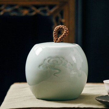 景德鎮手工淺浮雕茶葉罐陶瓷茶倉茶盒 功夫茶具茶道器皿1入