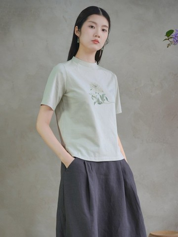 玉盞短袖T-shirt棉國風手繪印花氣質高級感針織上衣