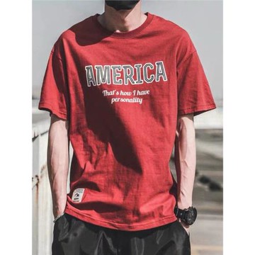 夏季短袖t恤青少年 日系男生寬松純棉休閑韓版潮流印花半袖男體恤