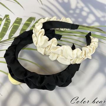 【卡樂熊】優雅緞面皺褶寬版造型髮箍(兩色)