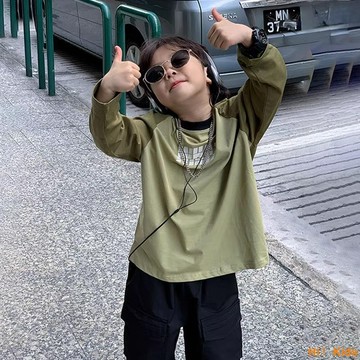 男童長袖t恤2024秋季新款中大童男孩字母撞色打底衫兒童潮牌體恤【Hi！Kids】