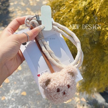 可愛手機掛繩彩色編織繩手機鏈新款帶毛絨小熊挂件短款棉質防盜手腕繩戶外旅遊防丟鏈結實耐用便攜墊片鏈