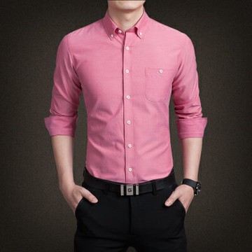 商務休閑男裝上班時尚夏季男長袖襯衫春薄工裝牛津紡純色襯衣