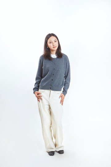 ALÉM - 100% 純羊絨經典開襟針織衫 - 麻灰 Heather Grey