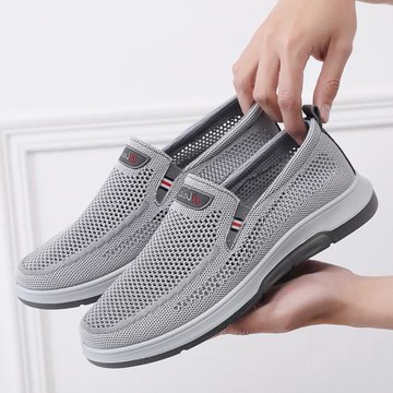 老北京布鞋男網鞋夏季新款透氣網眼軟底中老年厚底圓頭爸爸休閑鞋