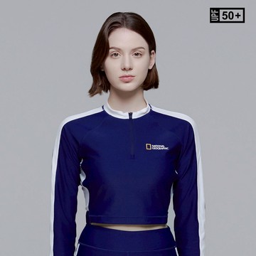 女裝 短版 半開拉鍊 防曬衣 - 深藍色