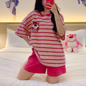 夏季 睡衣女 韓版 短袖 短褲 甜美睡衣 可愛睡衣 圓領睡衣 寬鬆睡衣 大碼家居服 睡衣套裝 可外穿睡衣