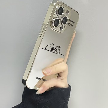 免運+隔日🚚電鍍鏡面手機殼 趴趴線條史努比 適用蘋果17promax 16Pro 15plus14 13 1211防摔